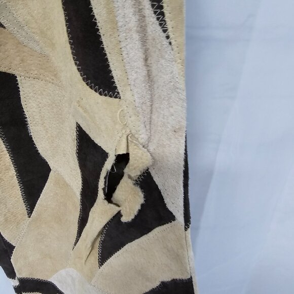 Hypoactive Tan Brown Patchwork Suede Flare Pants Hippie Boho 8 FLAWED - Picture 4 of 14